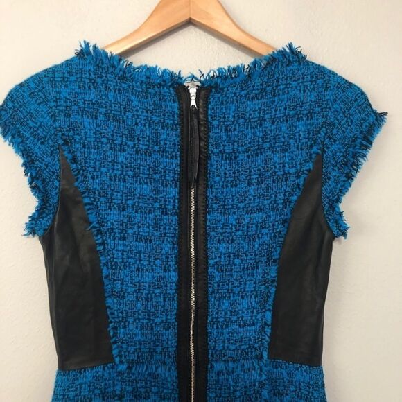 Rebecca Taylor blue and black tweed leather dress SZ 4 - Picture 9 of 10